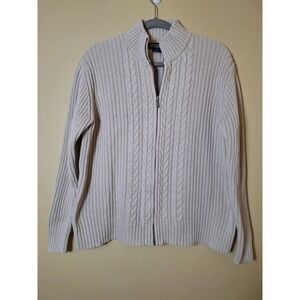VTG Lands End Cardigan Mens L Tan Zip‎ Mock Fisherman Cable Baumwolle Cabin